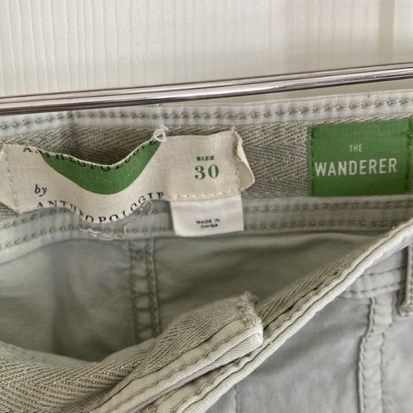 Anthropologie Eyelet Wanderer Utility Cotton Blend Pants Light Mint Green Sz 30 - Picture 7 of 14